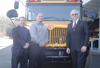 Leonard Bus Sales delivered 4 new buses to Averill Park Central Schools. Pictured here: Assistant Superintendent for Business Michael Ouimet, Supervisor of Transportation Mark Premo, and Superintendent Dr James Hoffman.